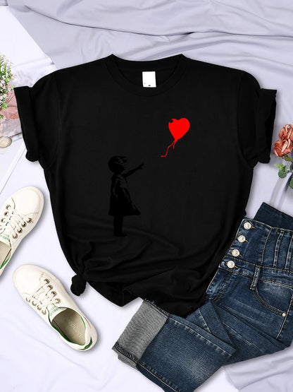 Let'S Fly Love Balloons Prints Womens T-Shirt Soft Breathable